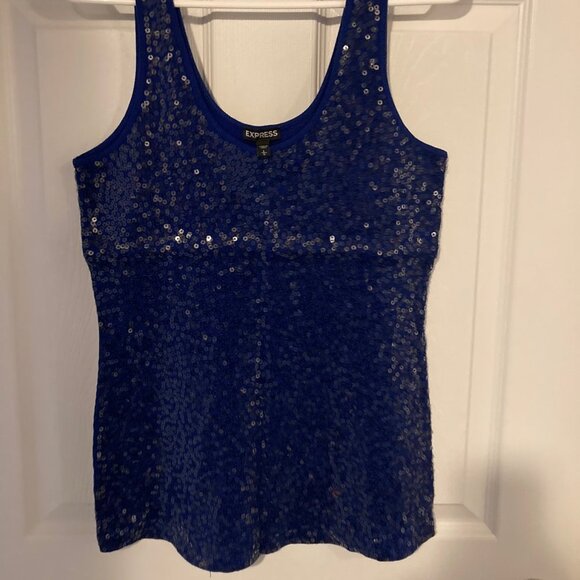 Express Tops - NWOT Express Blue Sequin Tank Top